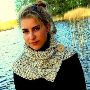 KNITTING PATTERN  Cable Knit Button Cowl  Neck Warmer Scarf Pattern
