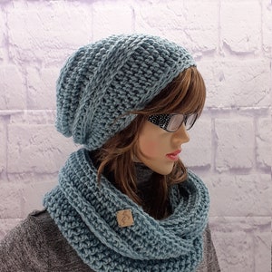 Beanie and Cowl Set, Hat with a Scarf, Alpaca Blend Yarn, Warm Infinity, Slouchy Beany Hat, Reversible Gift Set, Womens Accessories