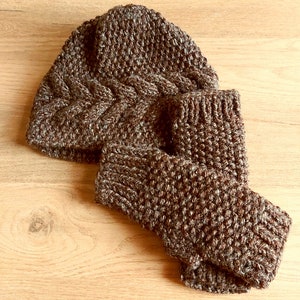 Alpaca Hat Gloves Set, Winter Warm Knitted Beanie Hat and Gloves Set for Women, 3 Pcs Brown, Winter sets, Hat Gloves Set, Hat Mittens Set