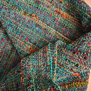 Handwoven Ocean Green Teal Rayon Chenille Scarf