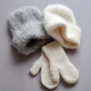 Chunky Alpaca Wool Beanie and Mittens Set - Womens Winter hat and mittens - Soft Knit Alpaca Hat - Fluffy Mohair Beanie - Crochet Alpaca Hat