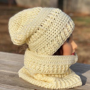 Alpaca Blend Hat and Cowl Set, Crochet Hat and Cowl, Cream Color Hat and Cowl Set