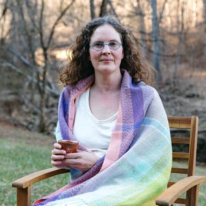 Rainbow Shawl/Scarf, handwoven, Hand Woven, Prayer shawl, all cotton, all natural, soft drapey cotton, women's scarf, gender neutral